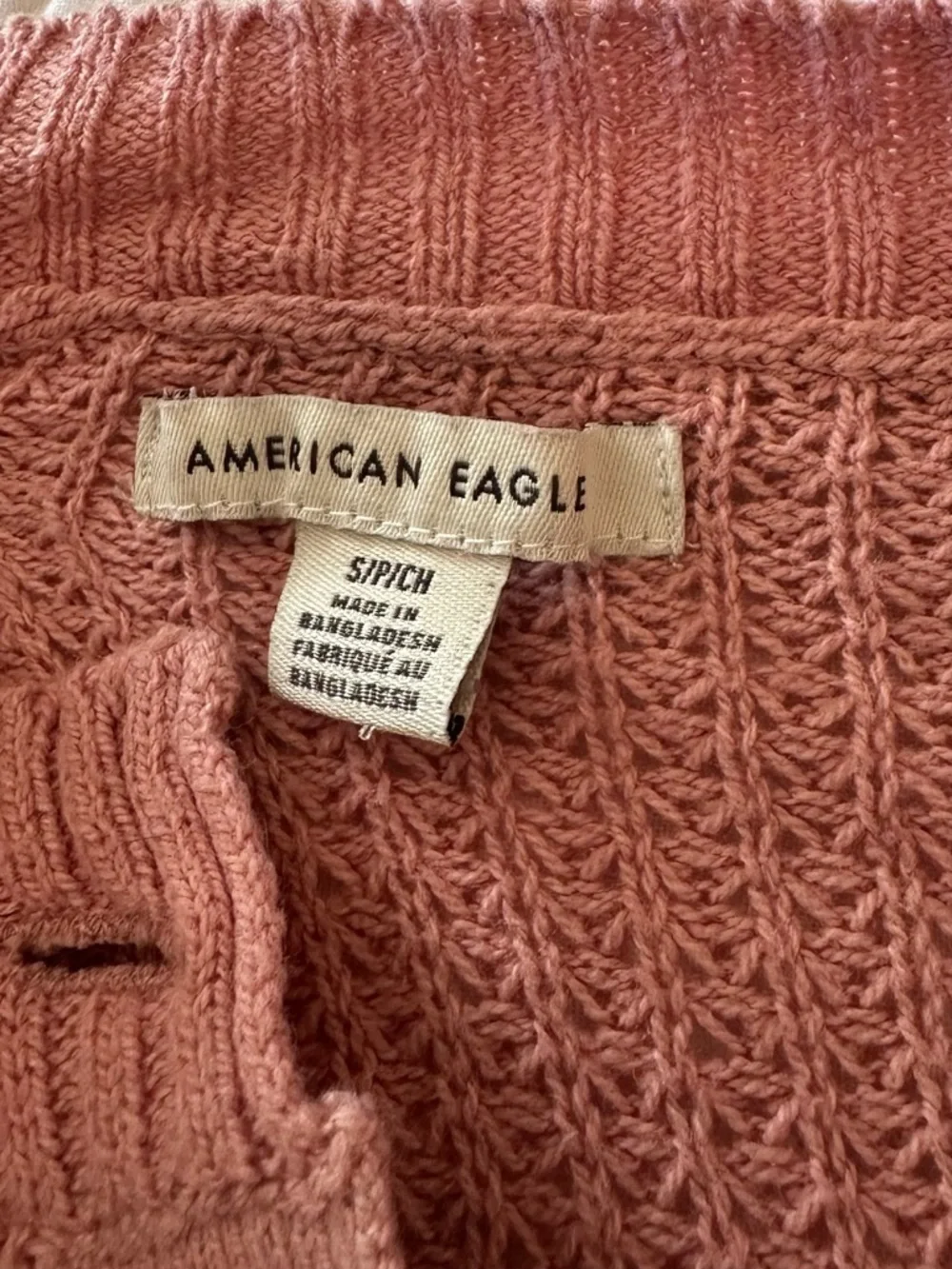 American Eagle Waffle Knit Henley Sweater Pink Long Sleeve Casual Small